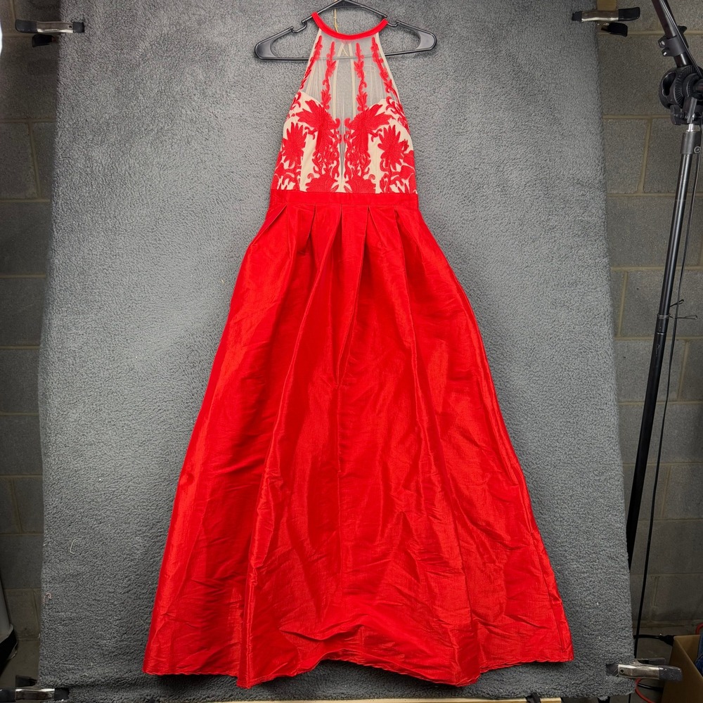 Soieblu‎ Fashion Nova Red Embroidered Halter Neck Maxi Gown Dress Womens Small